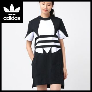 アディダス(adidas)の【希少柄・美品】adidas★Tシャツワンピース★チュニック★ドレス★黒★M(ミニワンピース)