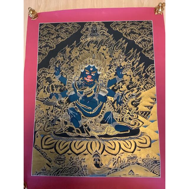 《 チベット密教　新品 》 タンカ　マンダラ　手描き　マハカーラ　大黒　y3