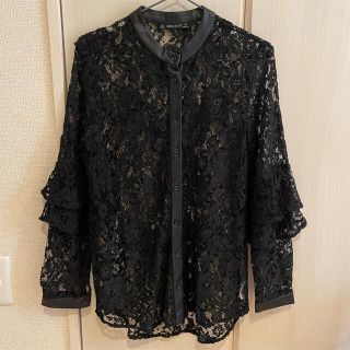 ザラ(ZARA)のZARA レザー襟レースブラウス　シャツ(シャツ/ブラウス(長袖/七分))