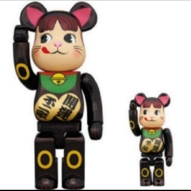 ★BE@RBRICK★招き猫 ペコちゃん 黒メッキ 100％＆400％ドラえもん