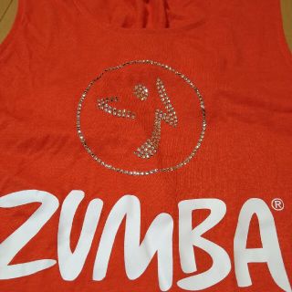 ズンバ(Zumba)のUSED 美品　Zumba ズンバ　スワロフスキー　トップス（M）オレンジ(トレーニング用品)