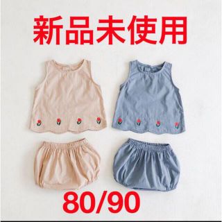 ベビーセットアップ　80/90 新品未使用　カボチャパンツ　タンクトップ　お花柄(ブラウス)