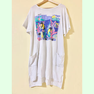 サンタモニカ(Santa Monica)の【最終値下】4,200→2,500  Tシャツ　ワンピース　ポケット付　1980(Tシャツ(半袖/袖なし))