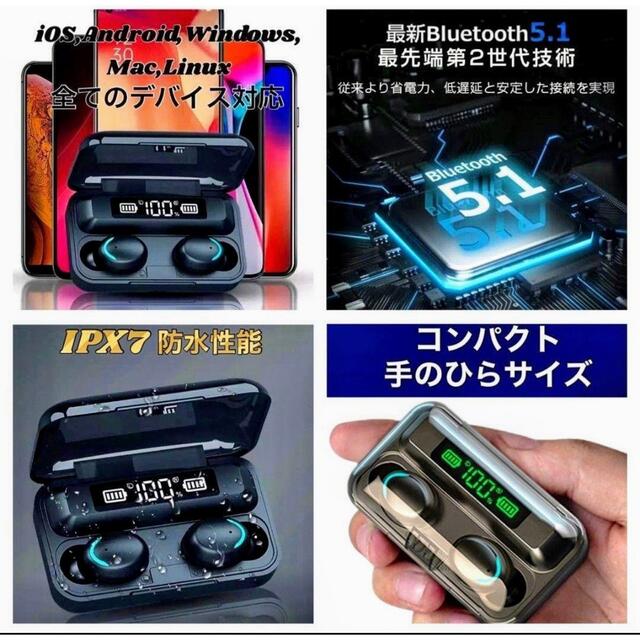 最新ワイヤレスイヤホン イヤフォン Bluetooth ブルートゥース スマホ/家電/カメラのオーディオ機器(ヘッドフォン/イヤフォン)の商品写真