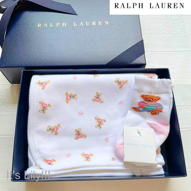 Ralph Lauren(ラルフローレン)の定番　人気　ラルフローレン おくるみ　ギフト　ピンク　フラグベア キッズ/ベビー/マタニティのこども用ファッション小物(おくるみ/ブランケット)の商品写真