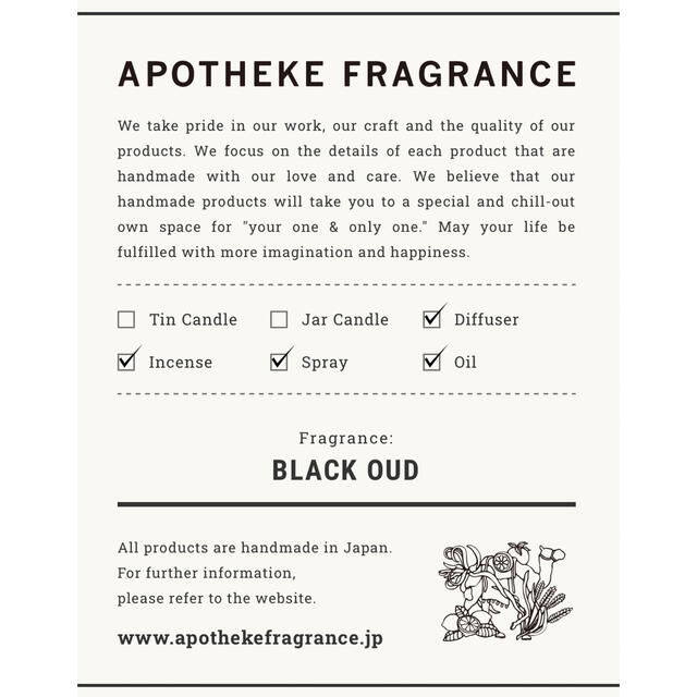 APOTHEKE FRAGRANCE(アポテーケフレグランス)のAPOTHEKE FRAGRANCE 【BLACK OUT】ほぼ新品 コスメ/美容のリラクゼーション(お香/香炉)の商品写真