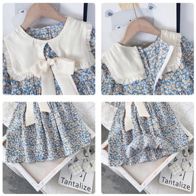 【夏服セール♡】ブルー 小花 ワンピース くすみ 韓国服 子供服 キッズ/ベビー/マタニティのキッズ服女の子用(90cm~)(ワンピース)の商品写真