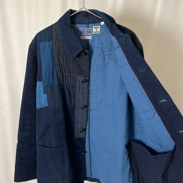 低価高評価 BLUE BLUE 刺し子 パッチワーク カバーオール インディゴの