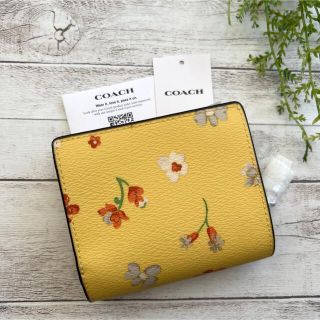 COACH   二つ折り財布　折り財布　イエロー　黄色　花柄　フローラル　新品