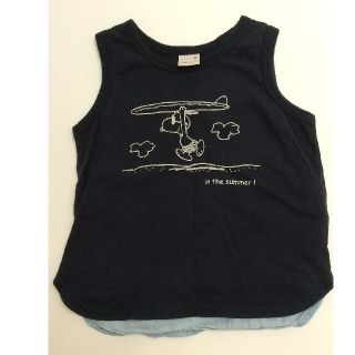 プティマイン(petit main)のスヌーピー柄タンクトップ 紺色 90 重ね着風(Tシャツ/カットソー)