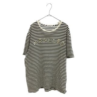 モンクレール(MONCLER)のMONCLER モンクレール MAGLIA TEE フロントロゴプリントボーダークルーネック半袖Tシャツ G10918C7E010 ホワイト/ブラック(Tシャツ/カットソー(半袖/袖なし))