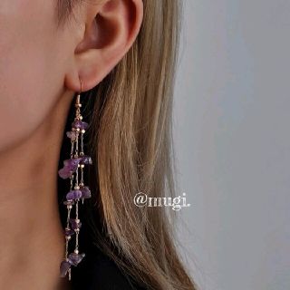 エテ(ete)の❍デコレーションドロップピアス　PURPLE　１８Kコーティング❍(ピアス)