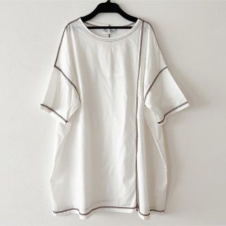 ジーユー(GU)のオーバーサイズ配色ステッチ&スリット入りシルケット半袖Tシャツ(Tシャツ(半袖/袖なし))