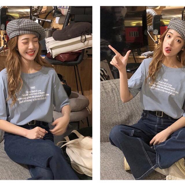 カジュアル シンプル 英字 ロゴ Tシャツ 半袖 お洒落 可愛い レディースのトップス(Tシャツ(半袖/袖なし))の商品写真