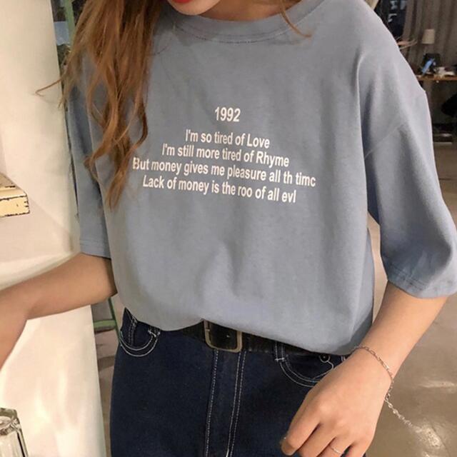 カジュアル シンプル 英字 ロゴ Tシャツ 半袖 お洒落 可愛い レディースのトップス(Tシャツ(半袖/袖なし))の商品写真