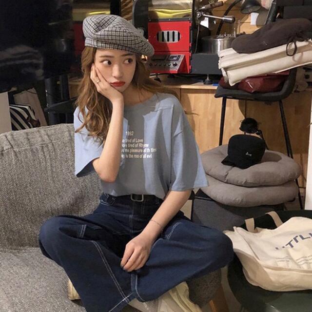 カジュアル シンプル 英字 ロゴ Tシャツ 半袖 お洒落 可愛い レディースのトップス(Tシャツ(半袖/袖なし))の商品写真