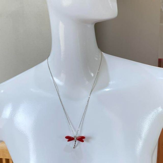 K18WG 血赤珊瑚 とんぼモチーフブローチ ペンダント兼用 さんご-tops