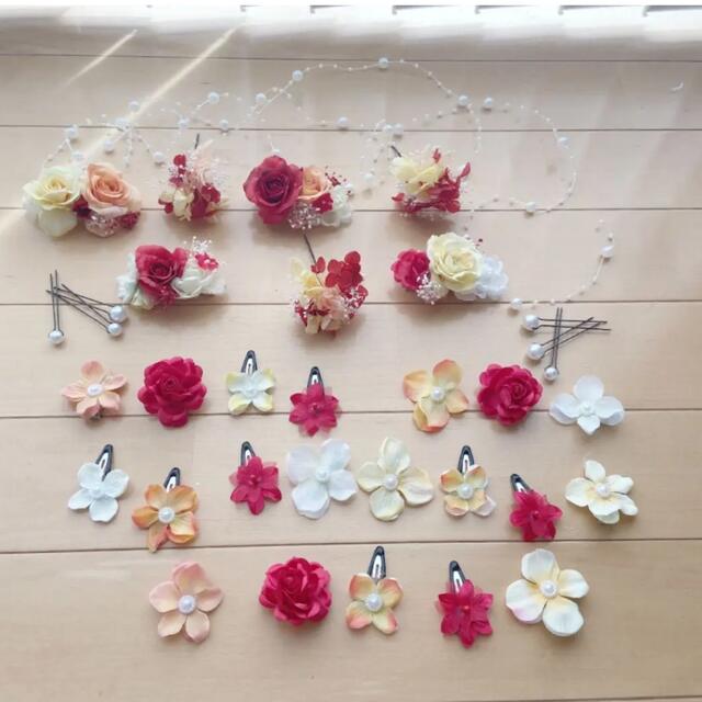 ラプンツェルハーフアップ髪飾り♡赤♡オレンジ♡黄色 お花畑の ラプンツェルハーフアップ髪飾り♡赤♡オレンジ♡黄色 お花畑の