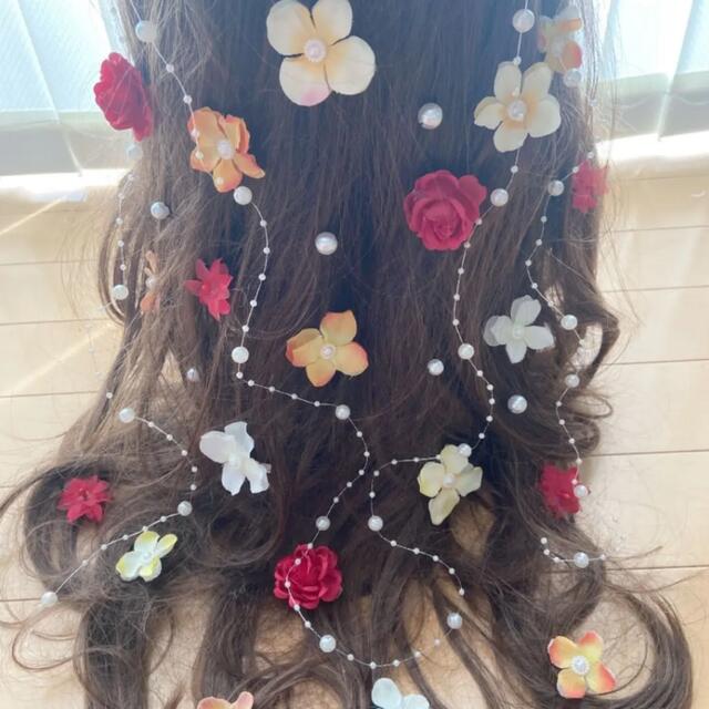 ラプンツェルハーフアップ髪飾り♡赤♡オレンジ♡黄色 お花畑の ラプンツェルハーフアップ髪飾り♡赤♡オレンジ♡黄色 お花畑の
