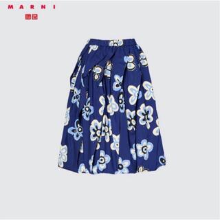 マルニ(Marni)の新品　S  ユニクロ  MARNI  バルーンシェイプスカート 花柄 ネイビー(ひざ丈スカート)