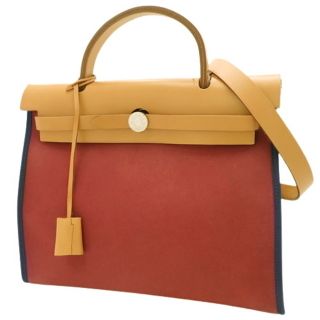 エルメス(Hermes)のエルメスハンドバッグ エールバッグジップPM トワルオフィシエ レザー パラジウム金具 ルージュアッシュ/ナチュラル レッド赤 ブラウン茶 ネイビー紺 40802022073(ハンドバッグ)