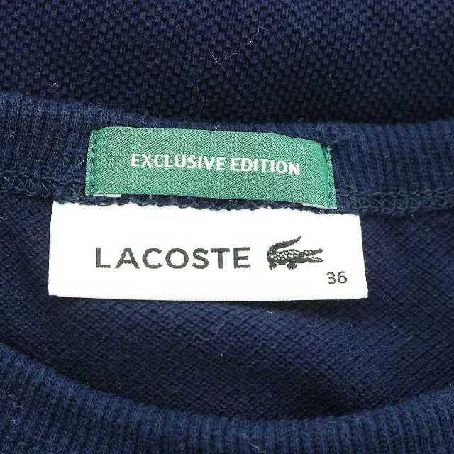 LACOSTE(ラコステ)のラコステ カットソー 長袖 クルーネック 鹿の子 ワンポイント刺繍 36 S 紺 レディースのトップス(カットソー(長袖/七分))の商品写真