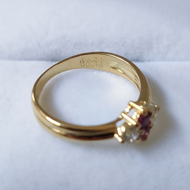 ダイヤモンド×ルビー リング K18YG 0.20ct 0.16ct 2.3g-