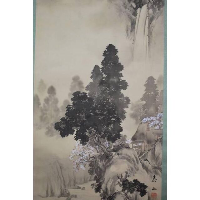 真作】近藤泰山 桜花山水図 掛軸☆宝船☆K-645 J petshai.com