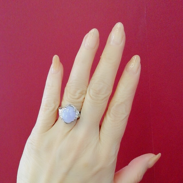 Pt900⚪ラベンダー翡翠6.52ct✨ダイヤ0.21ct✨天然翡翠リング