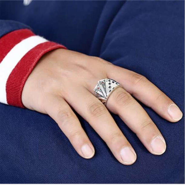 フリーサイズ　トランプリング　ロイヤルストレートフラッシュ　ポーカー　指輪 メンズのアクセサリー(リング(指輪))の商品写真
