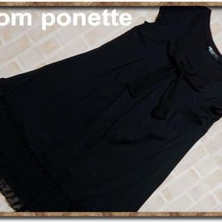 ポンポネット(pom ponette)のポンポネット　リボン&刺繍入りカットチュニックワンピース　黒(ワンピース)
