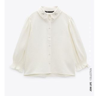 新品未使用タグ付き！ZARA ラインストーン フルイドシャツ(シャツ/ブラウス(長袖/七分))