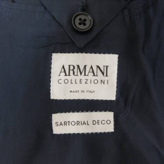 良品□ARMANI COLLEZIONI/アルマーニコレツィオーニ ヘリンボーン/裏地ストライプ柄 シングルスーツ 上下セットアップ グレー 46R 正規品