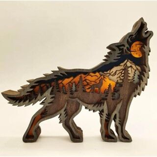 木製オブジェ オオカミ 北欧雑貨 インテリア 置物 贈り物 ウルフ wolf
