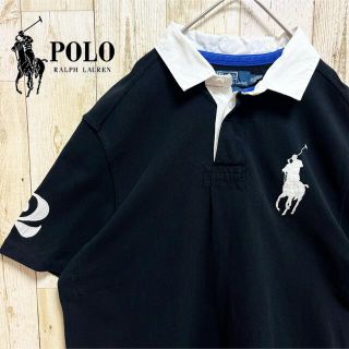 ポロラルフローレン(POLO RALPH LAUREN)の【US古着】ポロラルフローレン 半袖ラガーシャツ ビッグポニー 刺繍ロゴ 黒(ポロシャツ)