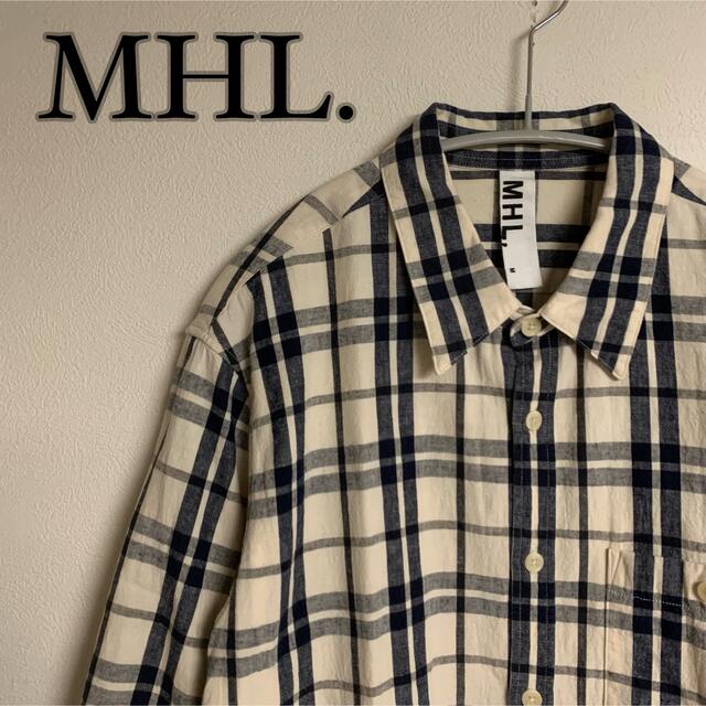 【美品】MHL. マーガレットハウエル　チェック柄　リネン混　8分袖　シャツ