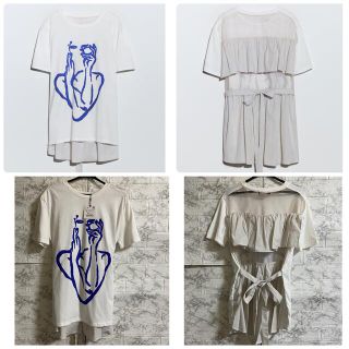 ザラ(ZARA)のZARA フロント プリント Tシャツ オーガンジー アシンメトリー ザラ(カットソー(半袖/袖なし))