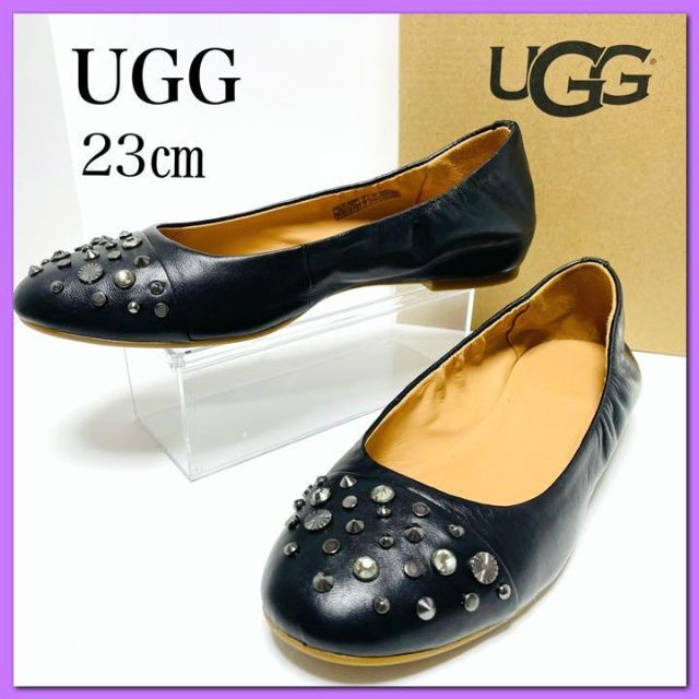 UGG(アグ)の美品✨UGG アグ 23㎝  スタッズ フラットシューズ レザー  黒 パンプス レディースの靴/シューズ(バレエシューズ)の商品写真