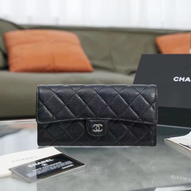 CHANEL シャネル マトラッセ キャビアスキン 長財布 ブラック 美品