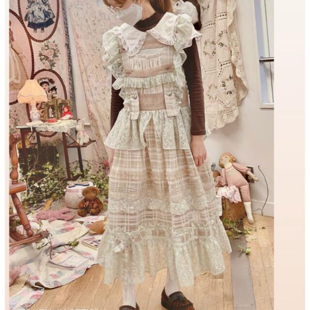 rurumu frill check apron ワンピース