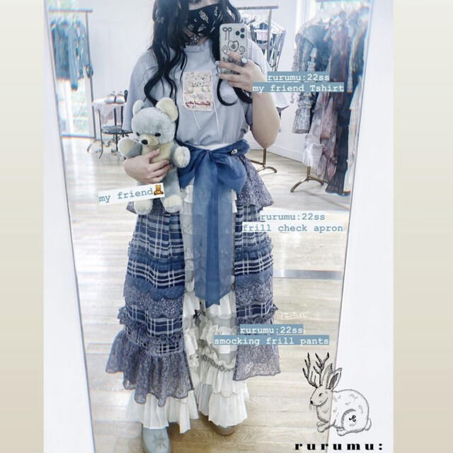 rurumu frill check apron ワンピース