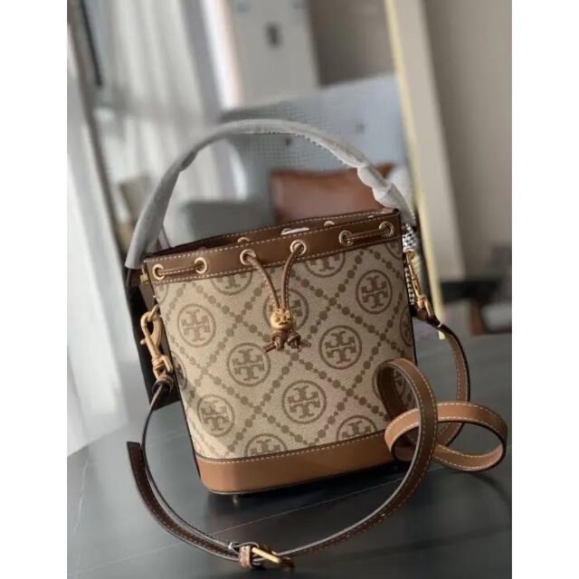 Tory Burch Tモノグラム ジャカード バケットバッグ Hazelnut