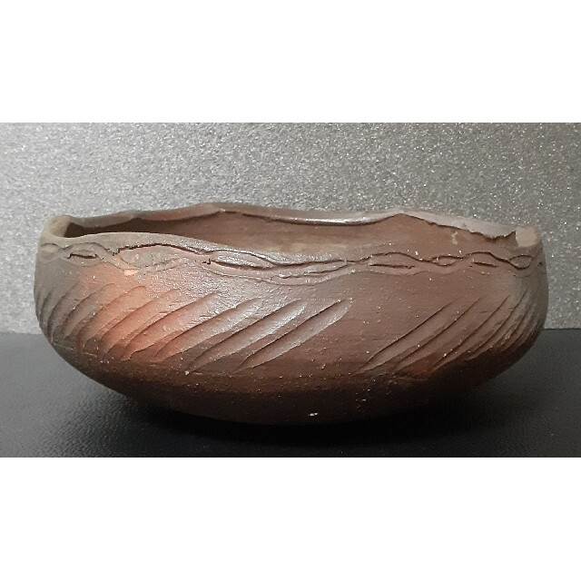 江戸時代　古備前　彫り文様　菓子鉢　鉢　茶道具　茶器