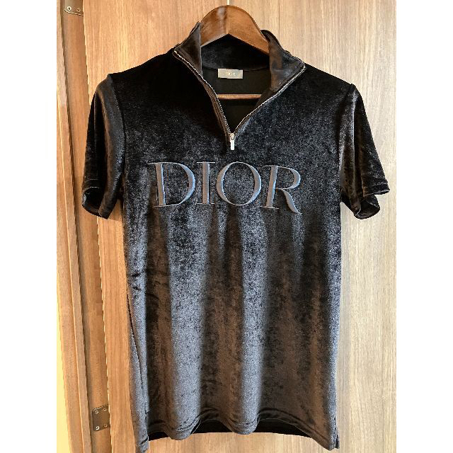 【DIOR】ディオール　2019年秋冬ベルベット ベロアTシャツ　刺繍ロゴ　黒