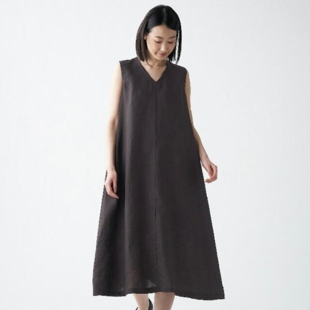MUJI (無印良品) - 無印良品 リネン ワンピース Vネック ロング