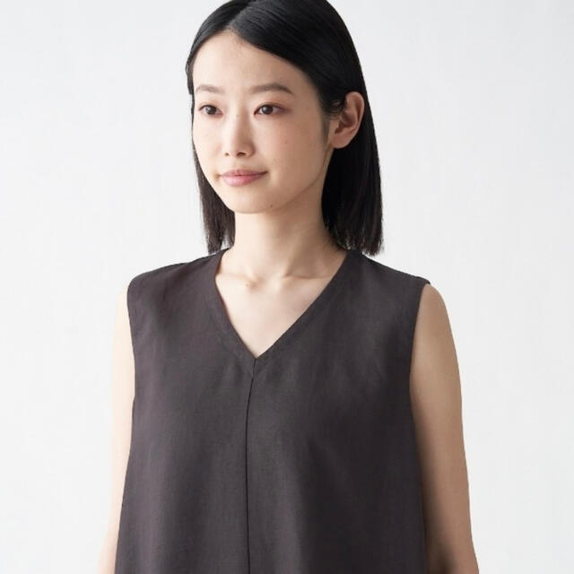 MUJI (無印良品) - 無印良品 リネン ワンピース Vネック ロング