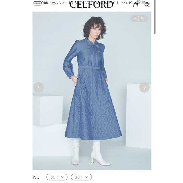 CELFORD デニムキルティングワンピース  ネイビーリボンボウタイブラウス