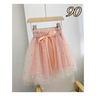 90サイズ ピンク チュールスカート ラメ リボン かわいい キッズ 子供(スカート)