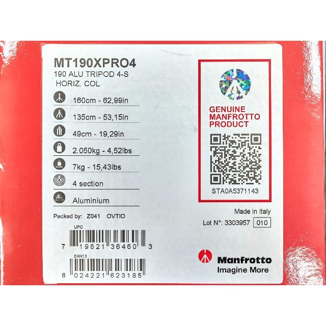 【美品】 Manfrotto マンフロット 190 MT190XPRO3 3段