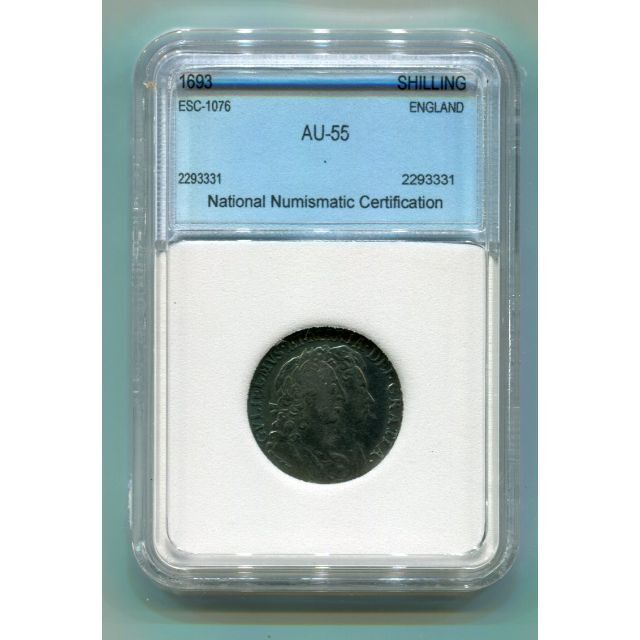 イギリス　1693年　シリング銀貨　NNC AU55